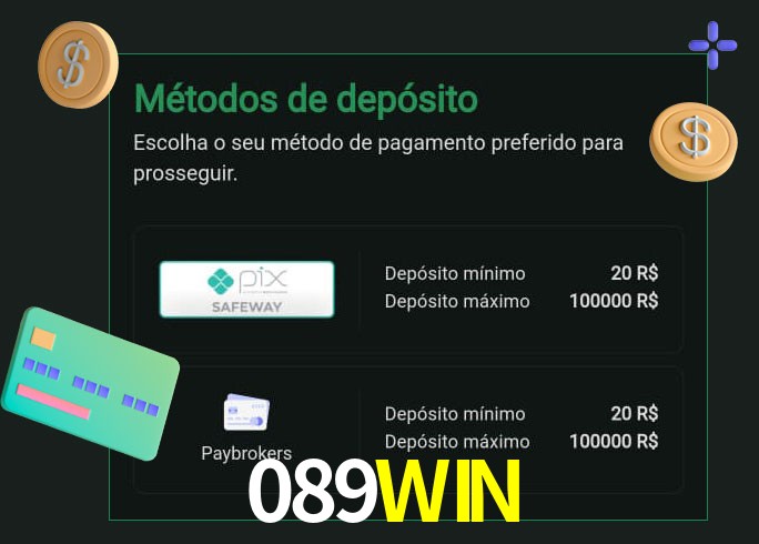 O cassino 089WIN oferece uma grande variedade de métodos de pagamento